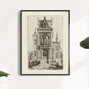 Vintage gothic architecture artwork painting print mansion gothic emo